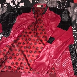 Dead pool black and red faux leather jacket.